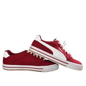 Puma Court Classic Vulc Low Top Lace Up Sneakers Red White Canvas Preowned Size